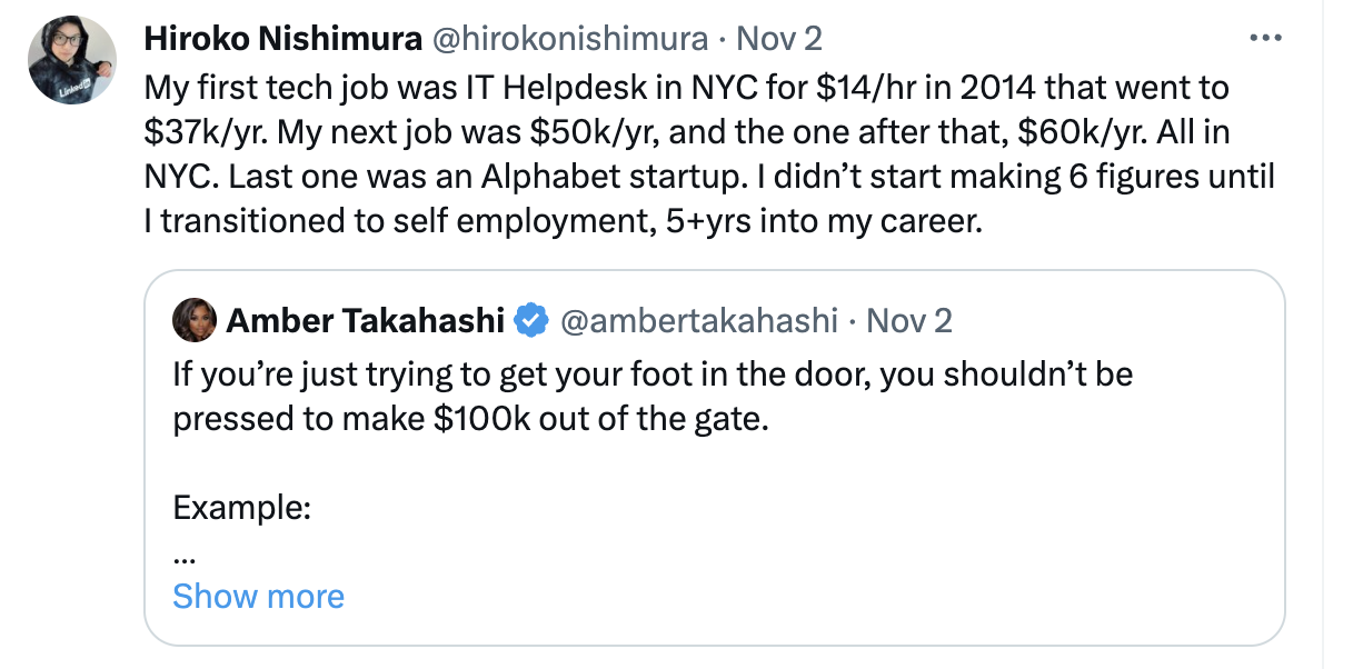 Hiroko tweet about the salary